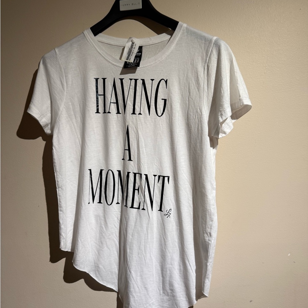Lucky Brand White Short Sleeve Tee with Black "HAVING A MOMENT" Print